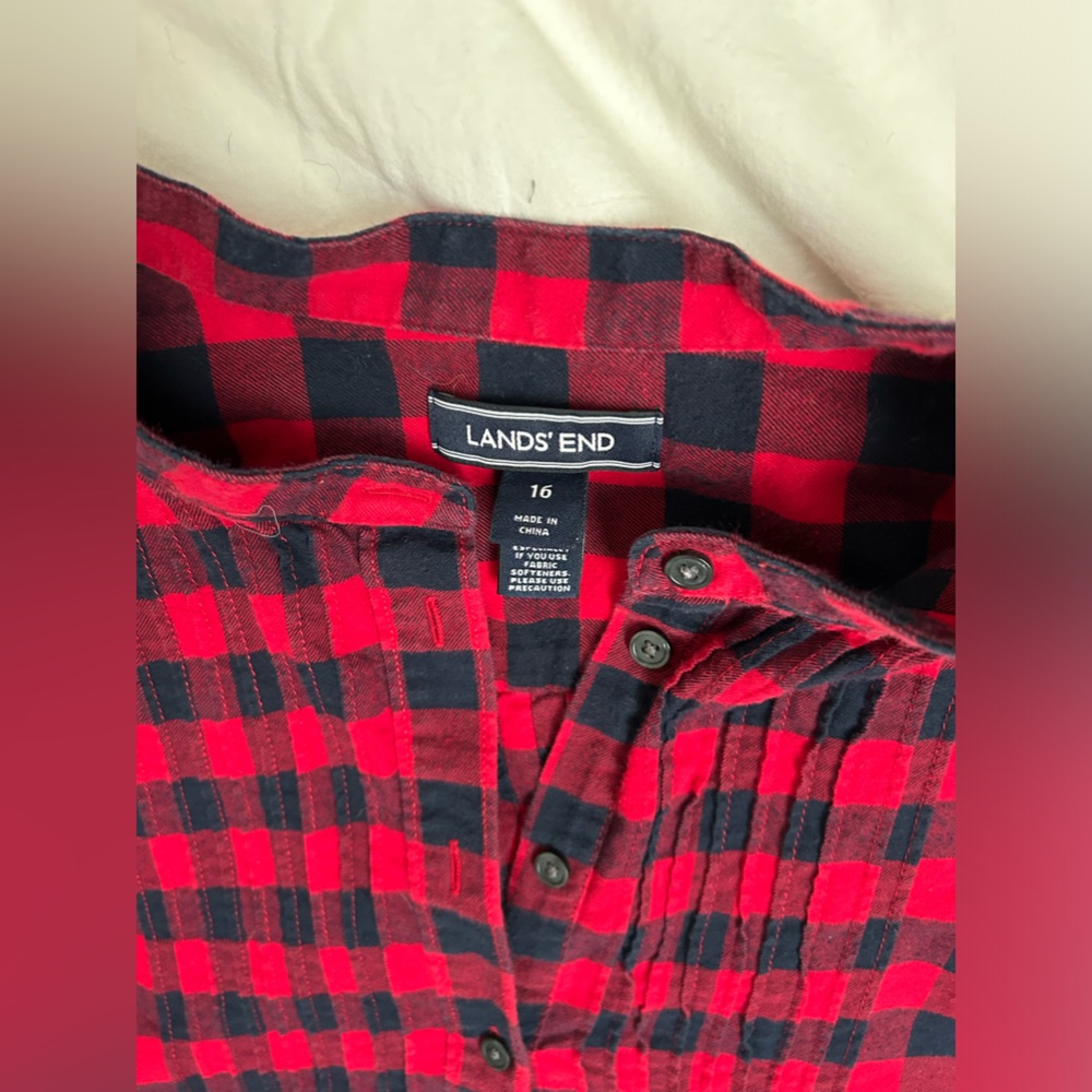 Lands End Plaid Flannel Pleated top size 16 - Picture 3 of 3